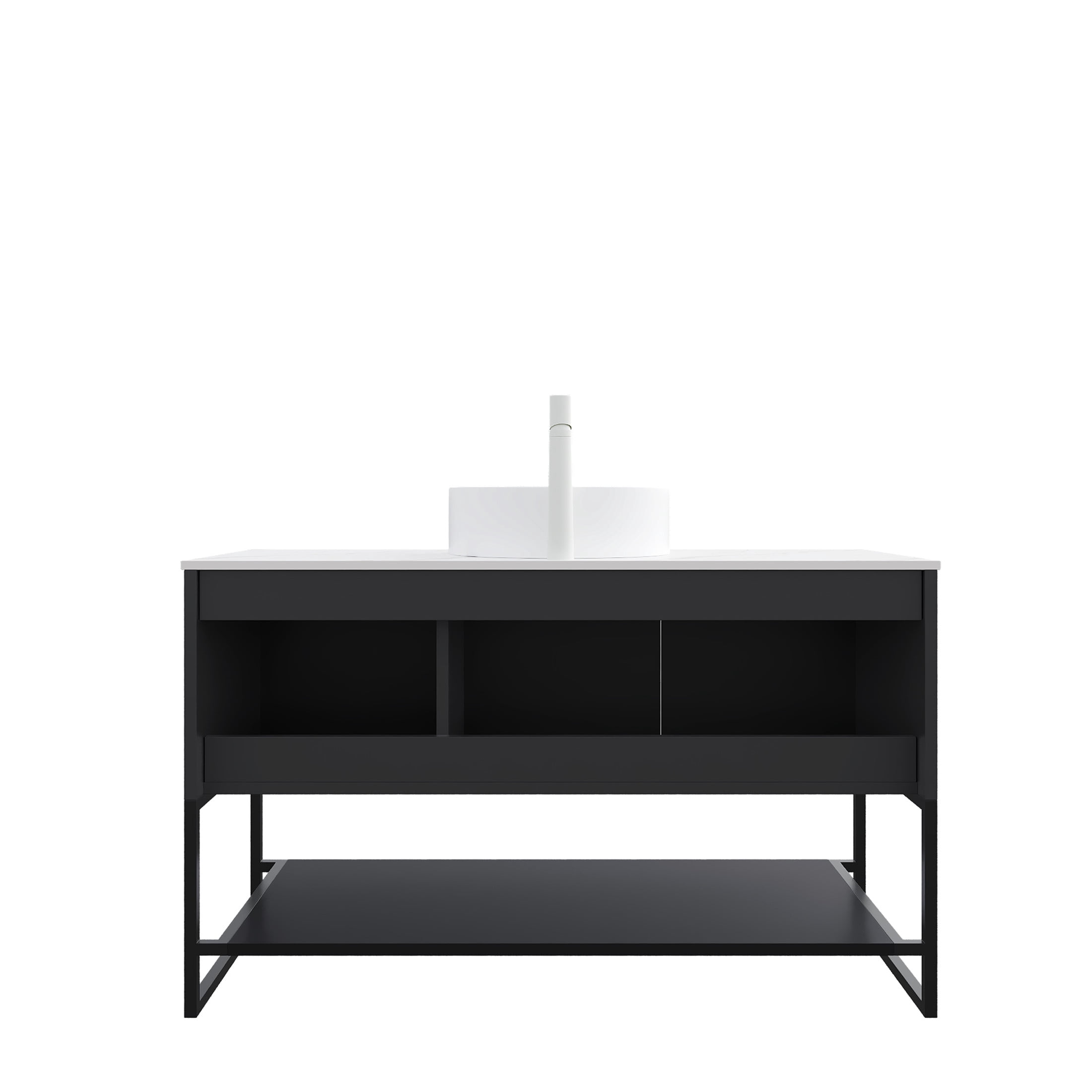 Noble House Tulio 48" Freestanding Bathroom Vanity with Sintered Stone Countertop, White Round Ceramic Basin, Black