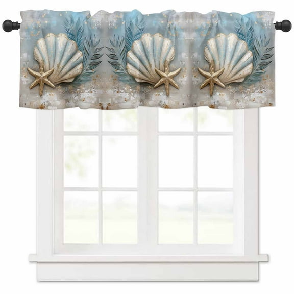 Coastal Valances for Windows Farmhouse Kitchen Curtains Valances Rod Pocket Valance Curtains for Kitchen Windows Botanical Starfish Shell Nautical Beach Window Valances for Bathroom Bedroom 60"x18"