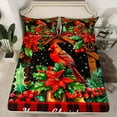 thumbnail image 2 of Manfei Chic Cardinal Bird Bed Sheets 4 Pieces, Merry Christmas King Sheets, Xmas Red Checkered Sheet Set, Breathable Home Decor, 2 of 7