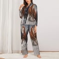 thumbnail image 2 of Pofeuu Running Horses Print Womens Pajamas Set Long Sleeve Sleepwear Button Down Nightwear Soft Pj Lounge Sets Button Down Pajamas Women-Large, 2 of 7