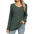 thumbnail image 3 of Suéteres Ligeros para Mujer 2025, Camiseta Henley de Larga, Blusa Informal de Cuello Redondo para Otoño. Verde L, 3 of 10