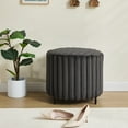 thumbnail image 4 of 22.05"Wide Upholstered Round Pouf Ottoman Foot Rest, Round Footrest Stool with Black Metal Legs and Durable Wood Frame Construction, Faux Fur Footstool for Living Room, Bedroom and Entryway, Charcoal, 4 of 6