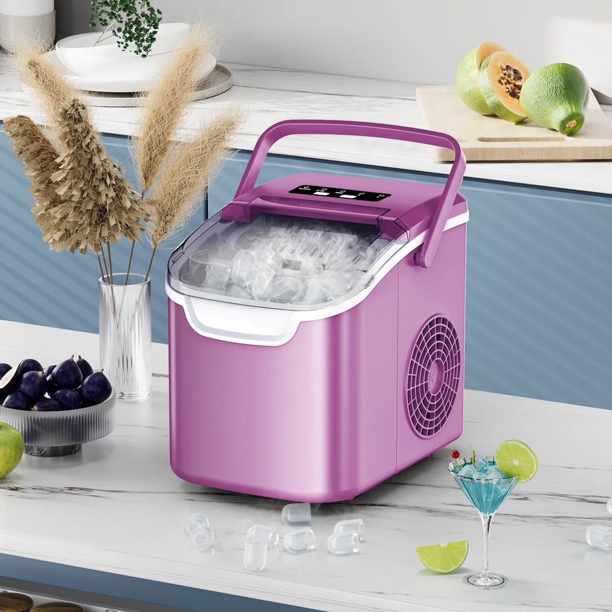 KNDKO Efficient Portable Countertop Ice Maker: Quick 8-Cube In 6 Mins, Up To 26Lb/Day, 2 Ice Sizes, Perfect For Home/Party/Travel Purple