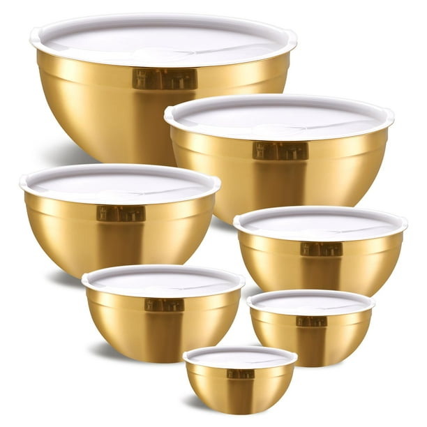 Juego de 7 tazones para mezclar Moxinox Gold de acero inoxidable con tapas