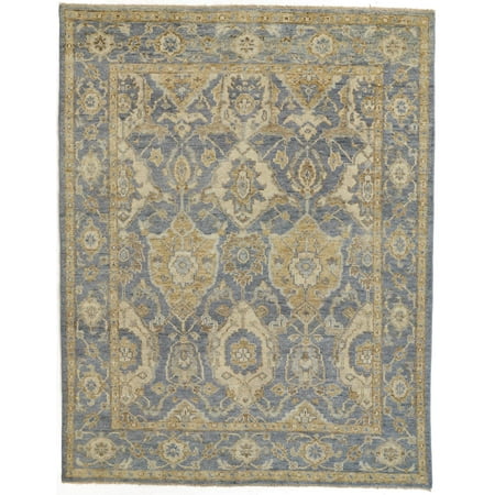 Irie Traditional Oushak Area Rug, Geometric Floral, Warm Blue, 11ft-6in x 15ft