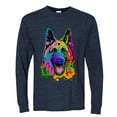 thumbnail image 2 of Wild Bobby, Colorful Happy German Shepherd Dog Animal Lover Mens Long Sleeve Shirt, Vintage Heather Navy, Small, 2 of 3