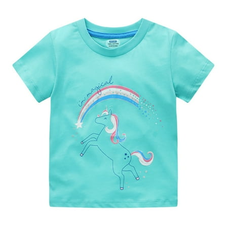

Girls T-shirts for Toddler Children Shortsleeve Tees Fashion Cartoon Printing Unicorn Baby Cotton T-shirts 12M-8T