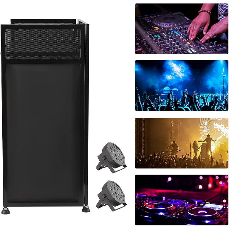 SHZICMY DJ Facade Booth Foldable Cover Screen Standing DJ Booth Table with  2 Scrims & 2 Lights &Travel Bag 20x40 Inch 