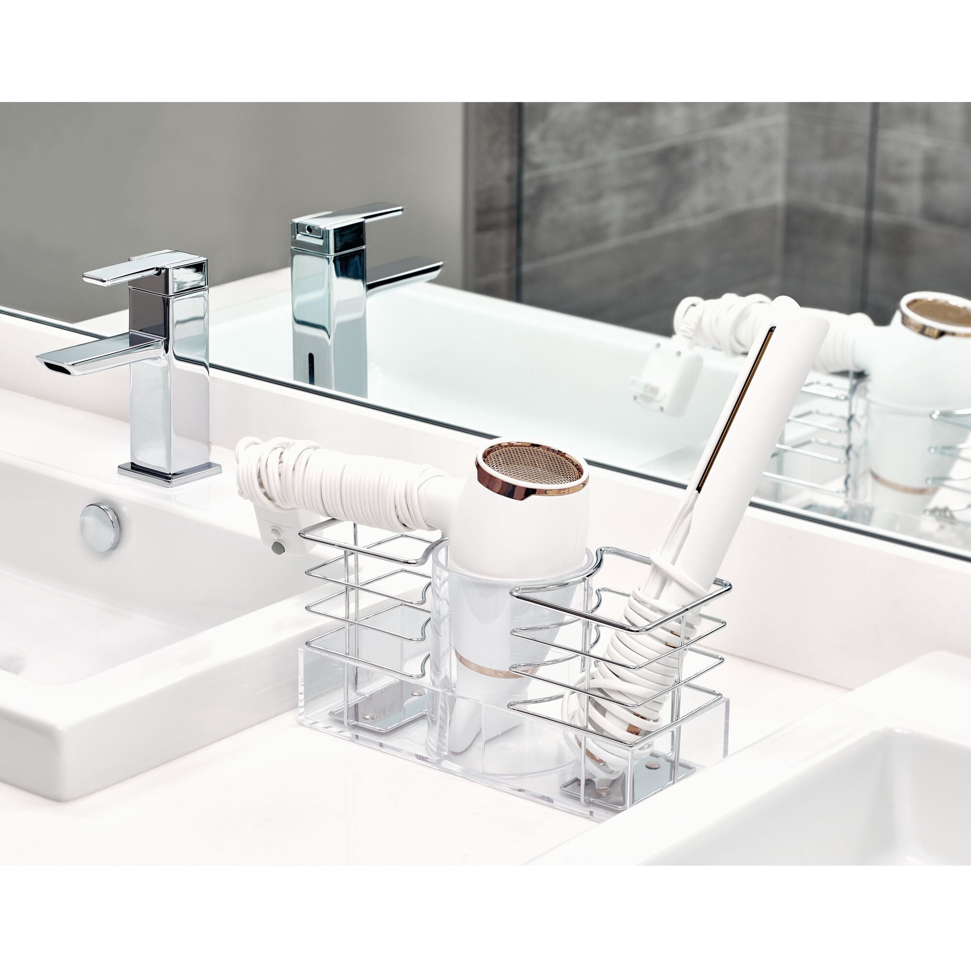 iDesign Cabinet Door Hair Styling Tool Organizer, 3 Compartments, Clear
