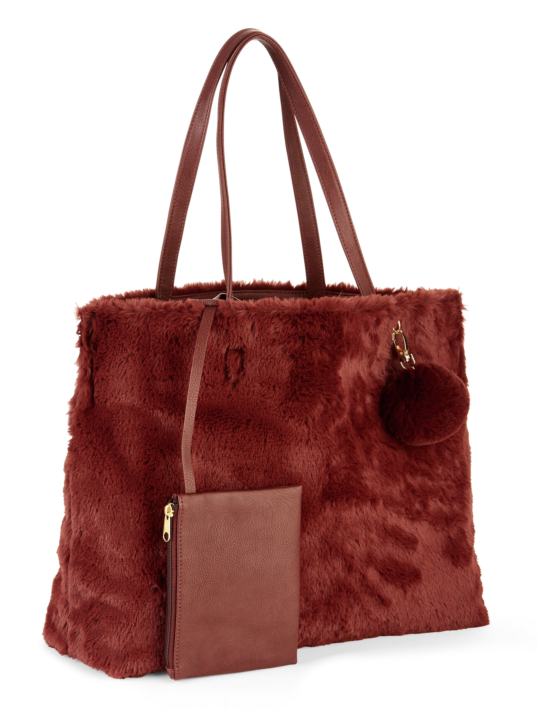 Time and Tru Burgundy Fur Tote