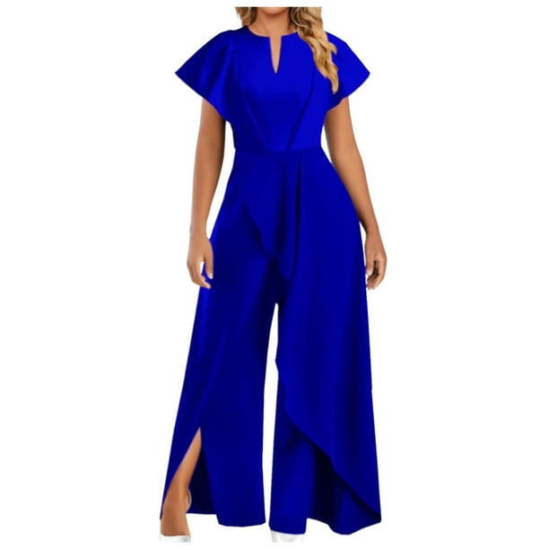 Mono largo de pierna ancha para mujer - Mangas elegantes de encaje, conjunto festivo para fiesta, poliéster, tallas S-XXL