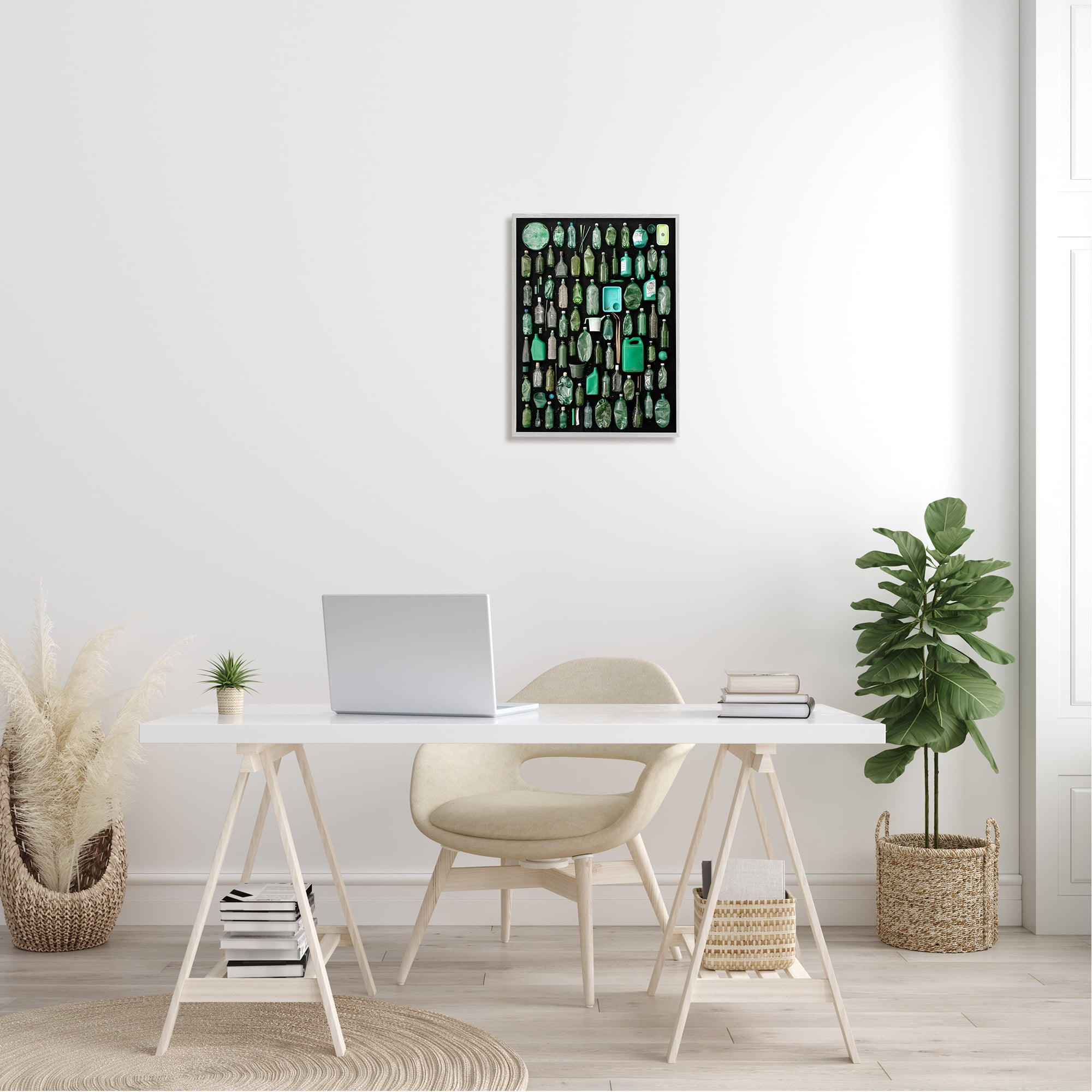 Stupell Industries Modern Plastic Waste Jetsam Various Green Bottles Framed Wall Art, 16 x 20, Design by Barry Rosenthal