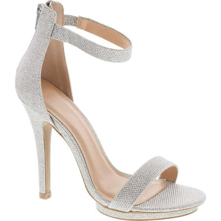 

Static Footwear Womens Open Toe Ankle Strap High Stiletto Heel Platform Pump Sandal Silver Glitter 10