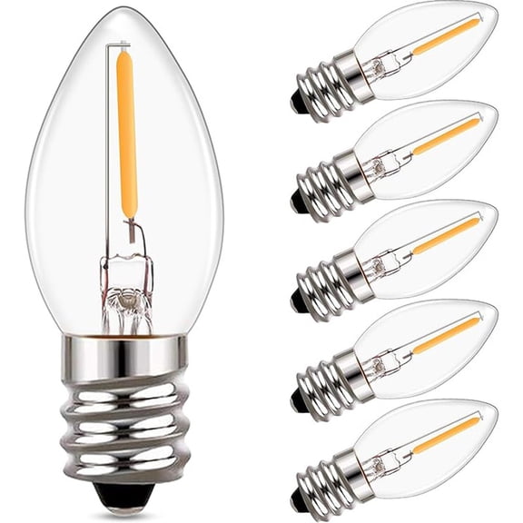C7 LED Vintage Filament Bulb 0.5W E12 Candelabra Base, 2700K Warm White, Dimmabl Candle Bulb for Holiday String Lights & Indoor Decorative Lighting, 6Pack