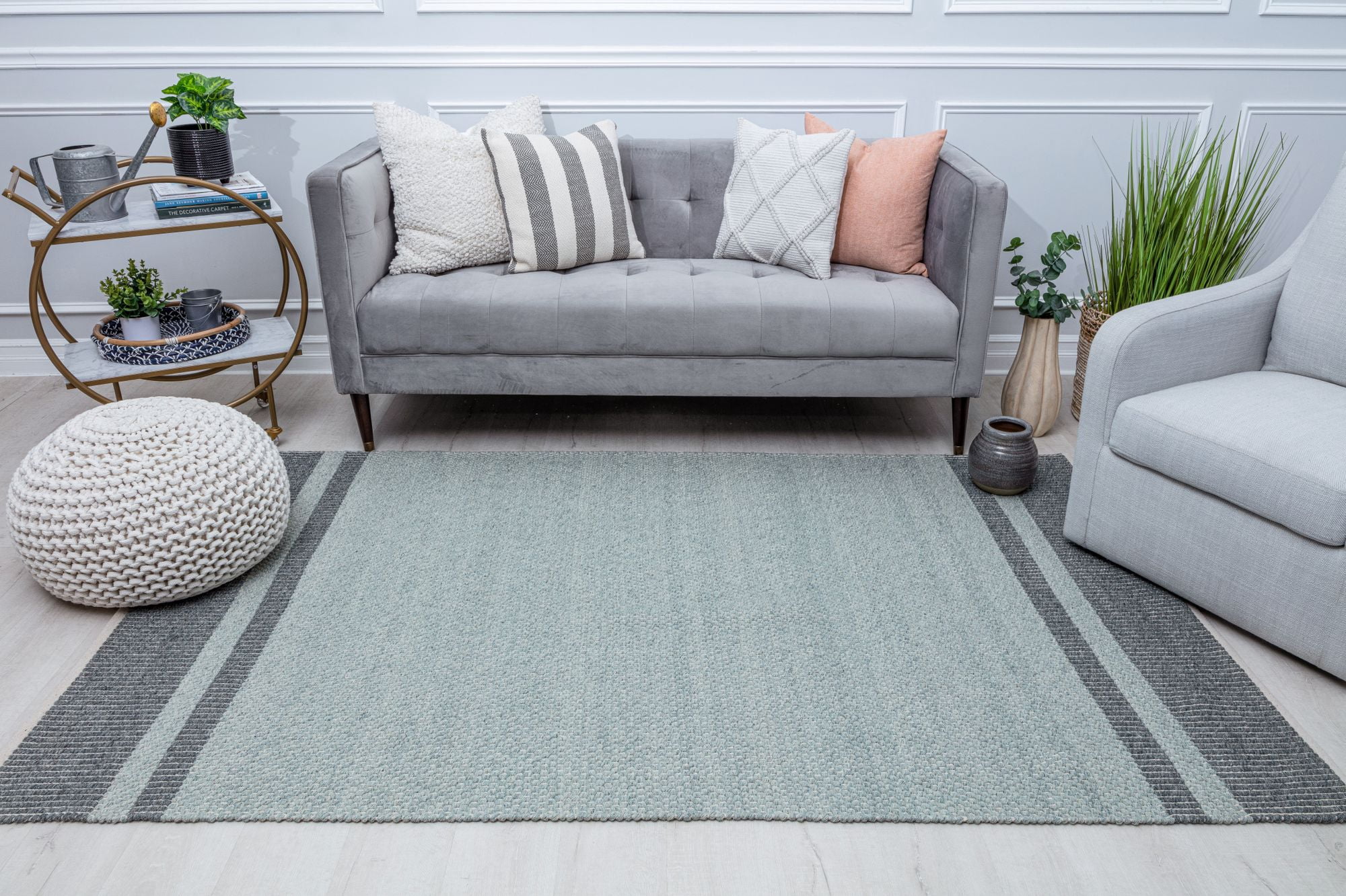 Rugs America Daphina DN10D Ravenna Border Farmhouse Blue Area Rug, 5’0”x7’0”