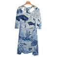 thumbnail image 6 of Blue Chinoiserie Toile Fish Dress Summer Dresses Woman Street Style Big Size Casual Dress, 6 of 9