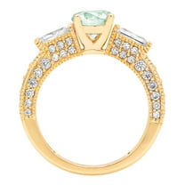 2.33 ct Round Cut Simulated Green Diamond Three-Stone Engagement Ring for Women in 18K Yellow Gold