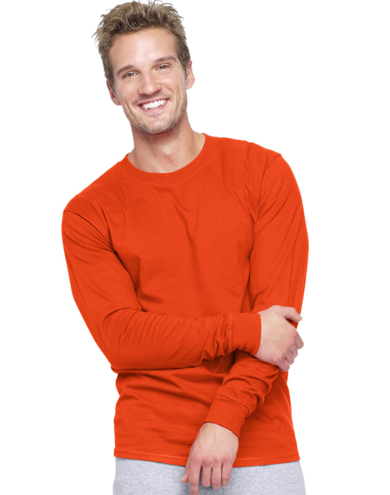 Hanes Beefy-T Men`s Long-Sleeve T-Shirt, S, Orange | Walmart Canada