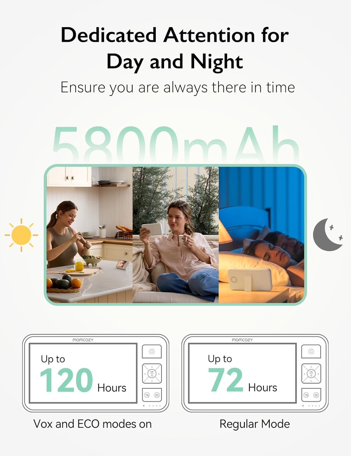 Momcozy Video Baby Monitor, 5.5” 1080P Full HD Baby Monitor with Camera No WiFi, Infrared Night Vision, 5800mAh 120-hrs Battery, ECO, VOX, 2-Way Audio, 1640ft Range, Record and Rewind Locally