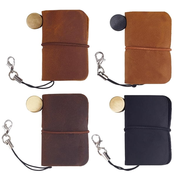 Minicuaderno de cuero de 4 colores, 1,9 x 1,7 cm, encuadernado, portátil, vintage, diario, hecho a mano, pequeño, en blanco, con recambio de bloc de notas.