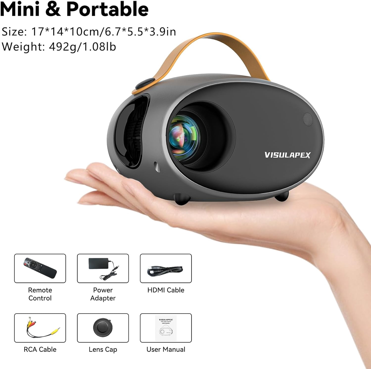VISULAPEX 5G WiFi Projector with Bluetooth, Zoom Function, HD 1080P Portable Movie Projector for iPhone Outdoor Home Theater
