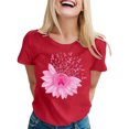 thumbnail image 1 of Rigardu T-Shirts pour Femmes Graphiques Journée de Sensibilisation au Cancer du Sein Imprimé Manches Courtes Col Rond T-Shirt T-Shirts pour Femmes Manches Courtes Rouge S, 1 of 3