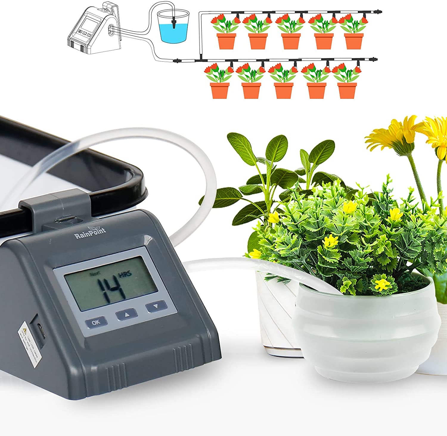 RAINPOINT Automatic Watering System, Smart Irrigation Pump Indoor DIY