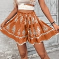thumbnail image 7 of Women's Boho Printed Shorts High Waist Elastic Drawstring Flowy Casual Summer Outfit Loose Fit Wide Leg Lounge Beach Vacation Festival Streetwear Orange XL, 7 of 7