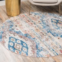 Unique Loom Basilica Collection Area Rug - Malasana (5' Round Light Blue/Beige)