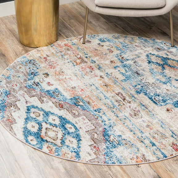 Unique Loom Basilica Collection Area Rug - Malasana (5' Round Light Blue/Beige)