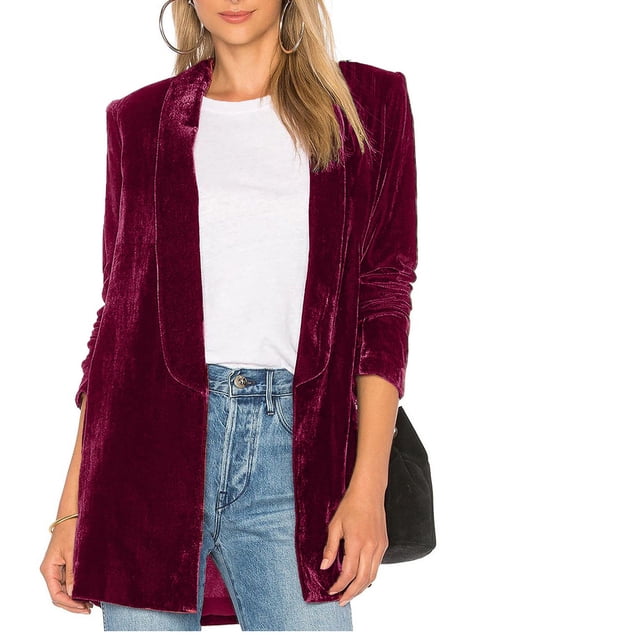 Meichang Cardigan en Velours pour Femme, Veste à Col à Revers, Ouvert à l'Avant, Cardigan Vintage avec Poche