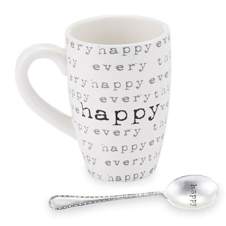 Mud Pie Dessert - Mud Pie Kitchen Happy Home Tall Ceramic Mug & Spoon Set (Happy)