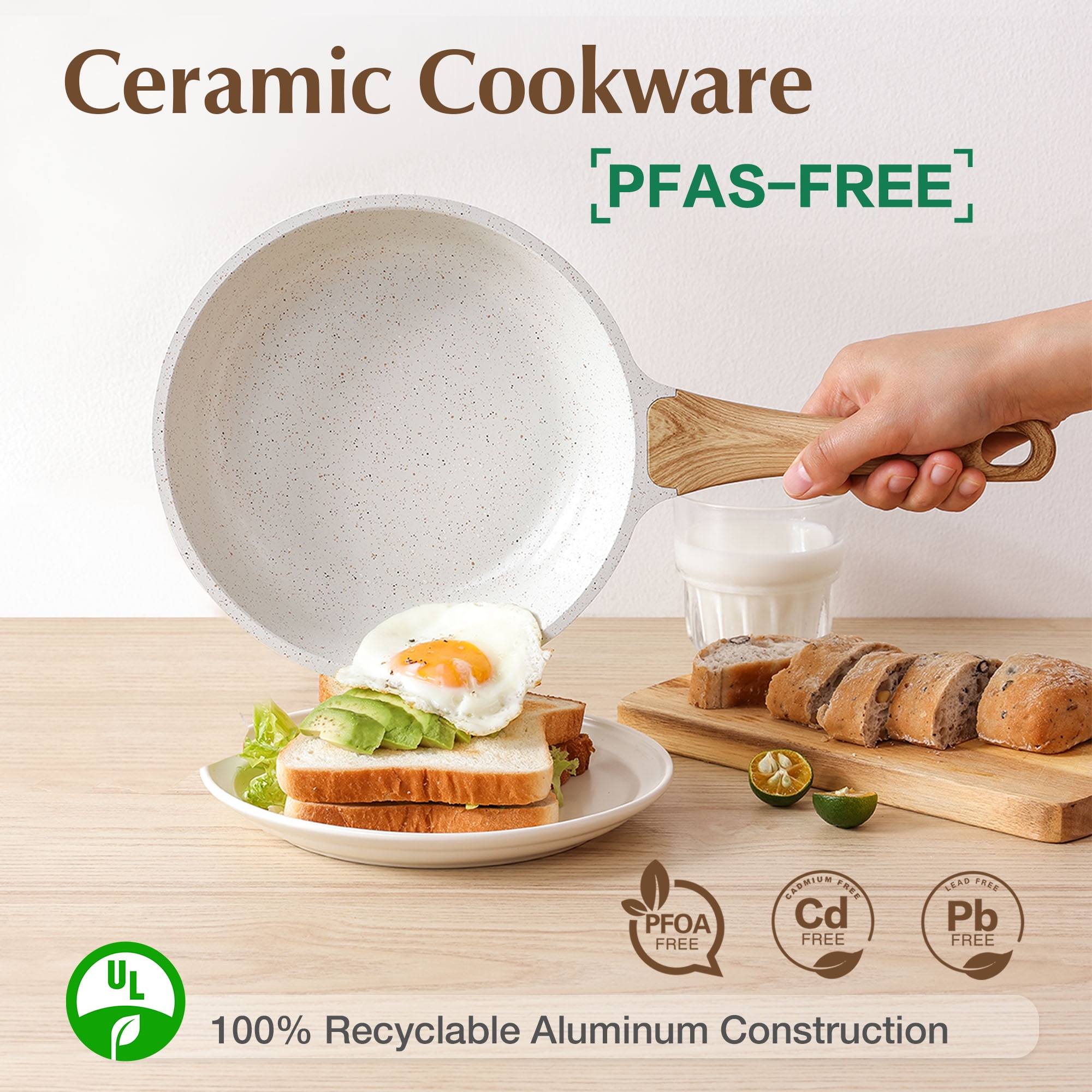 SENSARTE 23-Piece Ceramic Pots and Pans Set, White Induction Nonstick Cookware Set, Healthy Kitchen Cooking Sets with Stay-Cool Handles, Stackable