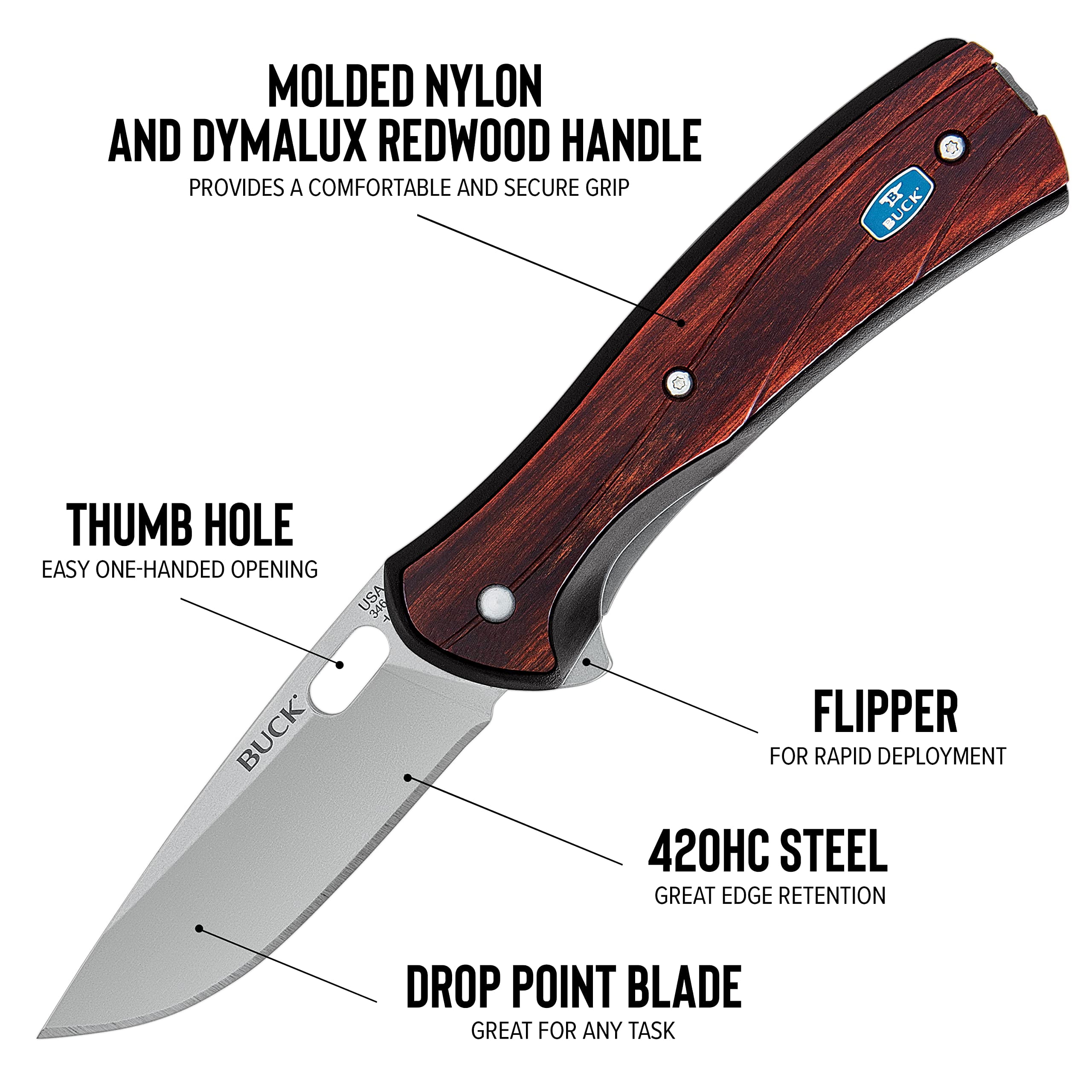 Buck Knives 346 Large Vantage Folding EDC Knife, 3-1/4” Pocket Knife Blade, 3.7 oz