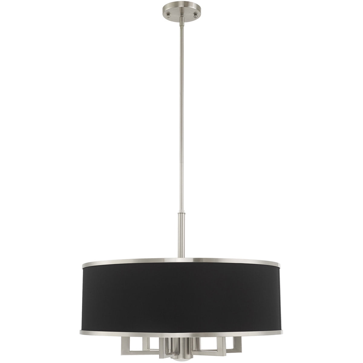 7 Light Brushed Nickel Pendant Chandelier with Hand Crafted Black Fabric Hardback Shade