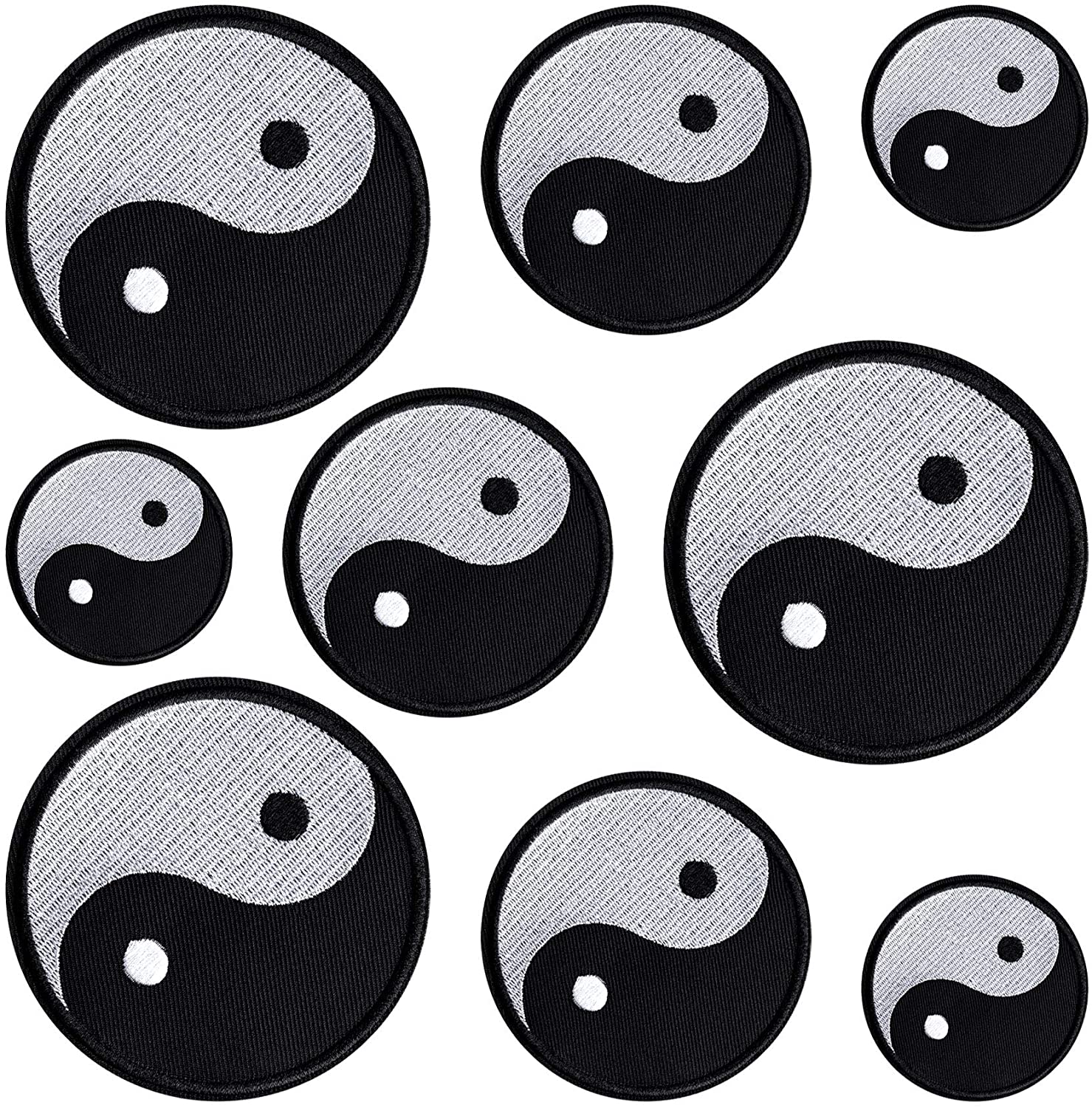 PAGOW 9PCS Iron On Sew On Yin Yang Patches, Chinese Taoism Symbol