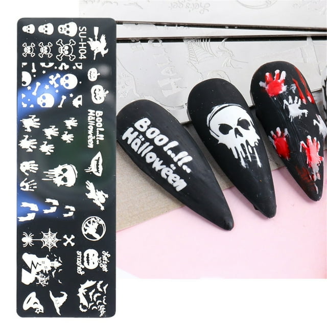 Plaques d'Art d'Ongles Mode Halloween pour Femmes, Modèles de Timbres d'Image, Pochoir de Manucure