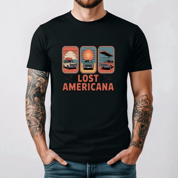 Lost Americana Vintage Classic Cars Retro Road Trip T-Shirt up to 5XL