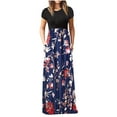 thumbnail image 1 of QIPOPIQ Robe Maxi Élégante pour Femme à Manches Courtes Tendance à Col Rond Robes Décontractées Robe d'Été Ample Robe à Imprimé Floral Jupe Longue Offres 2023, 1 of 5