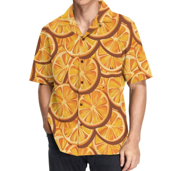 joogoo Men's Hawaiian Shirt Orange Fruit Short Sleeve Casual Button Down Shirts M