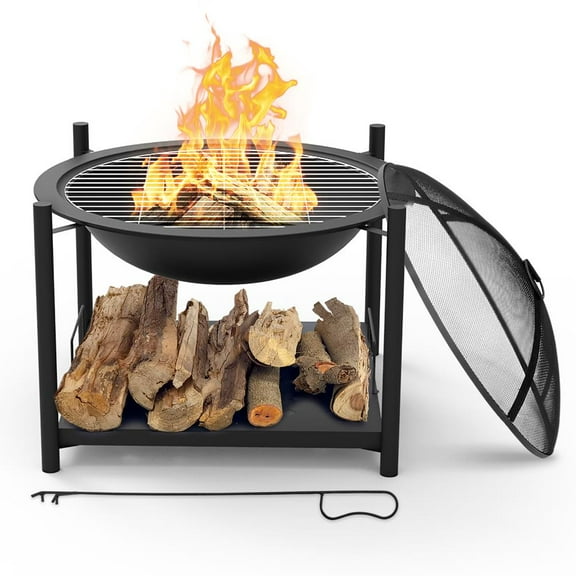 SereneLife  2-in-1 Steel BBQ Grill 26" Portable Outdoor Wood Burning Fire Pit