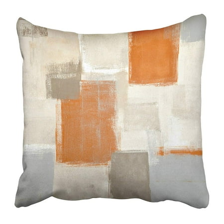Beige Accent Pillows ECCOT Gray Contemporary Beige and Orange Abstract Painting White Acrylic Blocks Gallery Pillow Case Pillow Cover 20x20 inch ()
