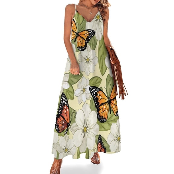 Blue Floral Butterfly Sleeveless Dress Loose Women's Dress Dresses Luxury Evening Dresses