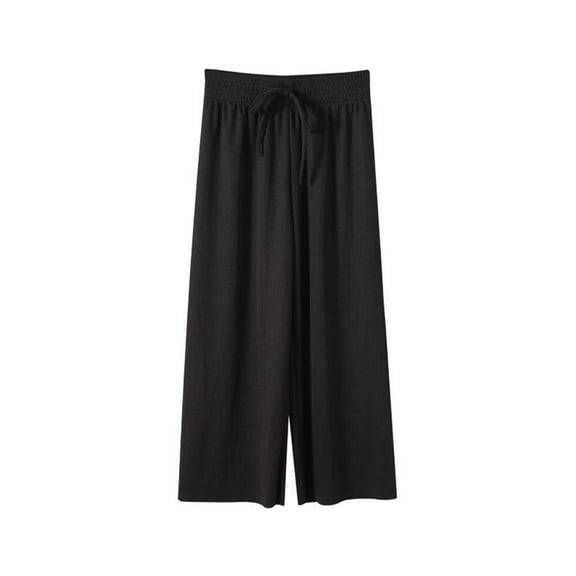 Flowy Pants for Girls Drawstring Pants Kids Summer Elastic Waisted Solid Color Ice Silk Thin Casual Pants Sports Straight Wide Leg Loose Pants for Kids 2-14 Years