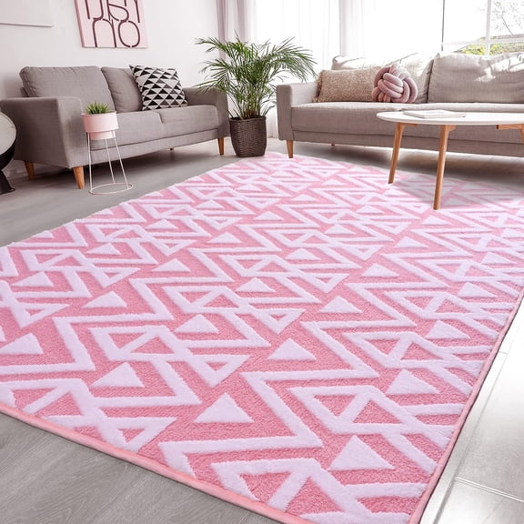 Ultra Soft Shaggy Rugs Memory Foam Bedroom Carpet, Pink 5 x 8 Feet, Plush Geometric Textured Area Rugs for Living Room Couch Dorm Bedside Kids Girls Teens Room Nursery Decor Floor Mat