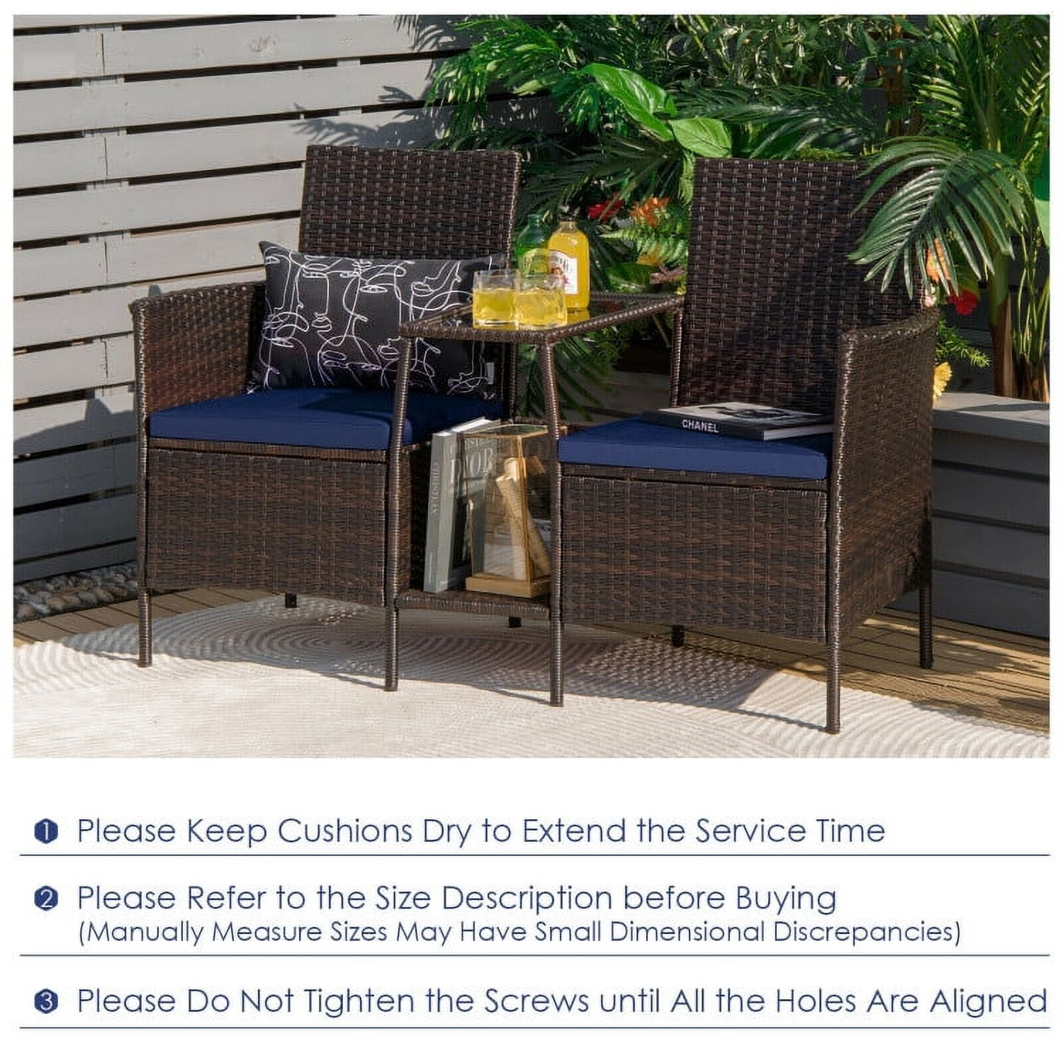 Aimee Lii Rattaner Outdoor Patio Furniture, Patio Rattan Wicker Conversation Set Sofa Cushioned Loveseat Glass Table, Navy Aimee Lii Rattaner Outdoor Patio Furniture, Patio Rattan Wicker Conversation Set Sofa Cushioned Loveseat Glass Table, Navy
