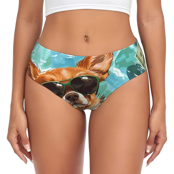 Balery Funny Swimming Chihuahua Ropa Interior de Algodón para Mujer con Dibujo – Braguitas Cómodas y Elásticas, Estilo Clásico-4X-Large