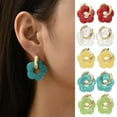 thumbnail image 3 of K-KED Women Earring Gold Circle Flower Ear Stud Dangle Hoop Drop Resin Earring Jewelry-Coffee, 3 of 9