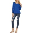 thumbnail image 2 of Unique Bargains Women's Long Sleeve Scoop Neck Peplum Top L Royal Blue, 2 of 7
