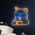 thumbnail image 2 of Handmadetneonsign Cat Drinking Tea Neon Sign, Cat Tea Cup Led Sign, Cat Glasses Neon Lights, 2 of 5